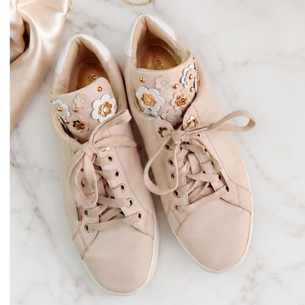 Michael Kors Mindy Leather Sneakers Size 8.5 Blush Pink Floral Coquette Feminine